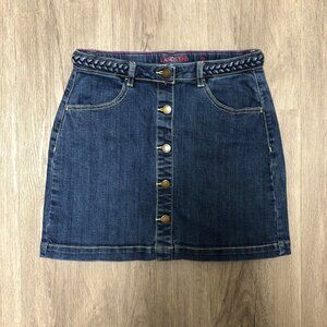 Lands End Girl’s Size 12 Jean Denim Skirt Braided Adjustable Waist Front Button
